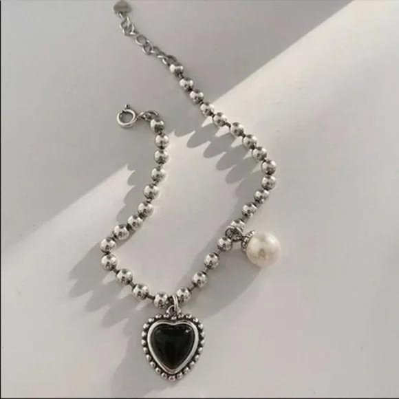 PEARL HEART 925 STERLING SILVER BRACELET, NICE BRACELET, CUTE BRACELET - Picture 5 of 6